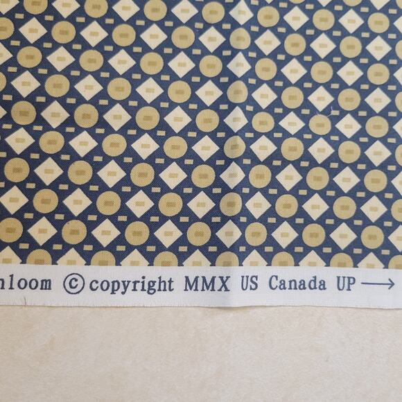 Cotton Fabric Navy Tan Geometric Circles Diamonds 18" x 43" Richloom MMX - Picture 5 of 9